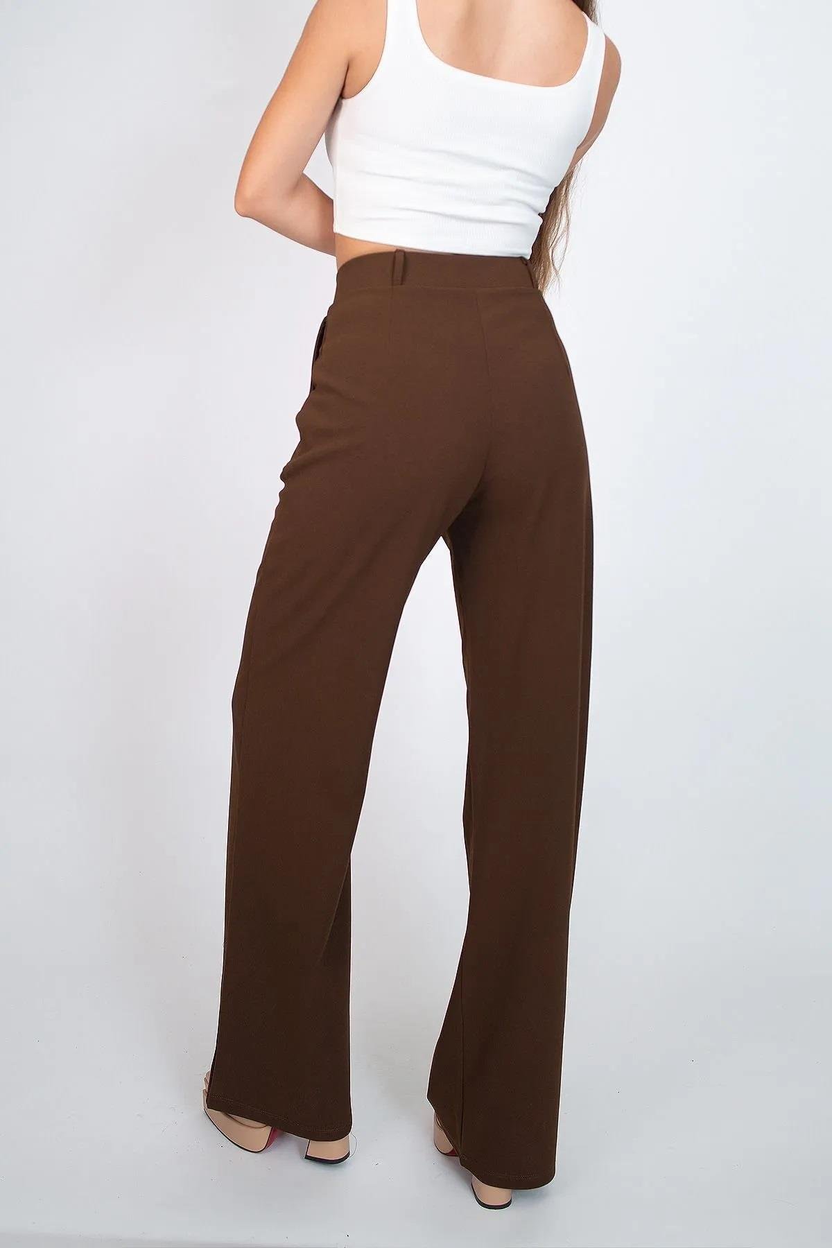 60948 Dewberry Oversize Women Trousers-COFFEE