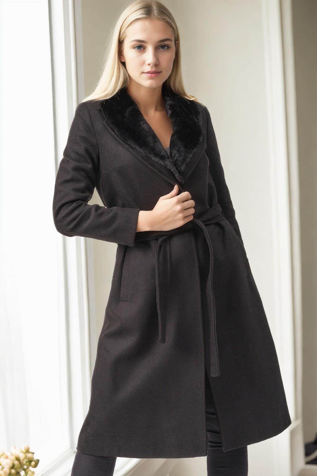 Z6671 DEWBERRY WOMENS COAT-BLACK-1