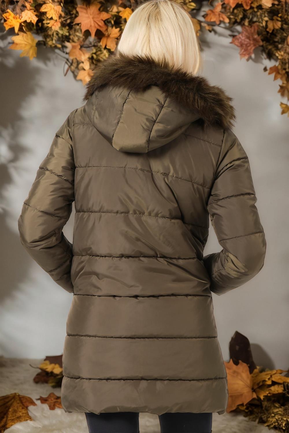 Z6745 DEWBERRY WOMEN'S COAT-PLAIN KHAKI