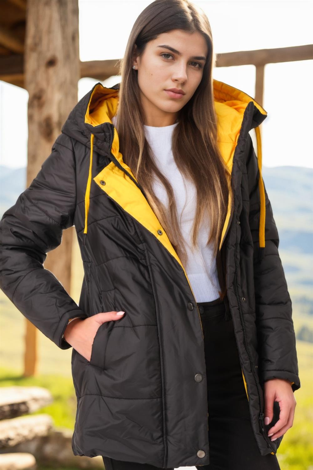 Z6660 DEWBERRY WOMENS COAT-BLACK-2