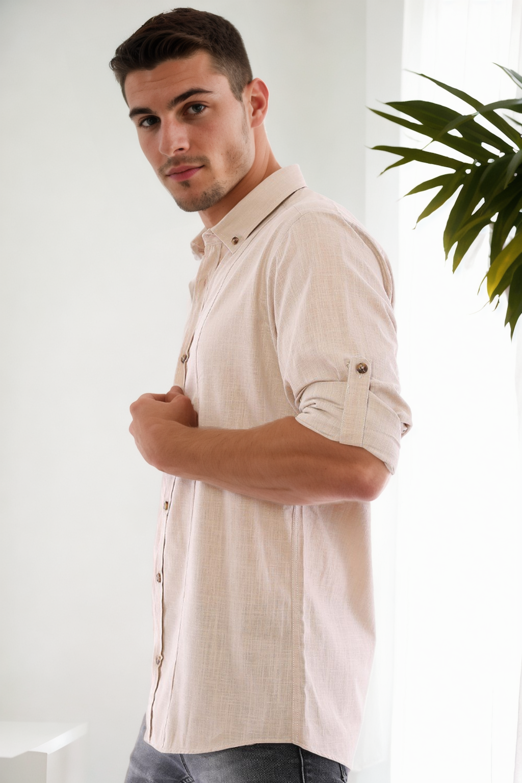 G921 DEWBERRY MEN&#039;S SHIRT-BEIGE