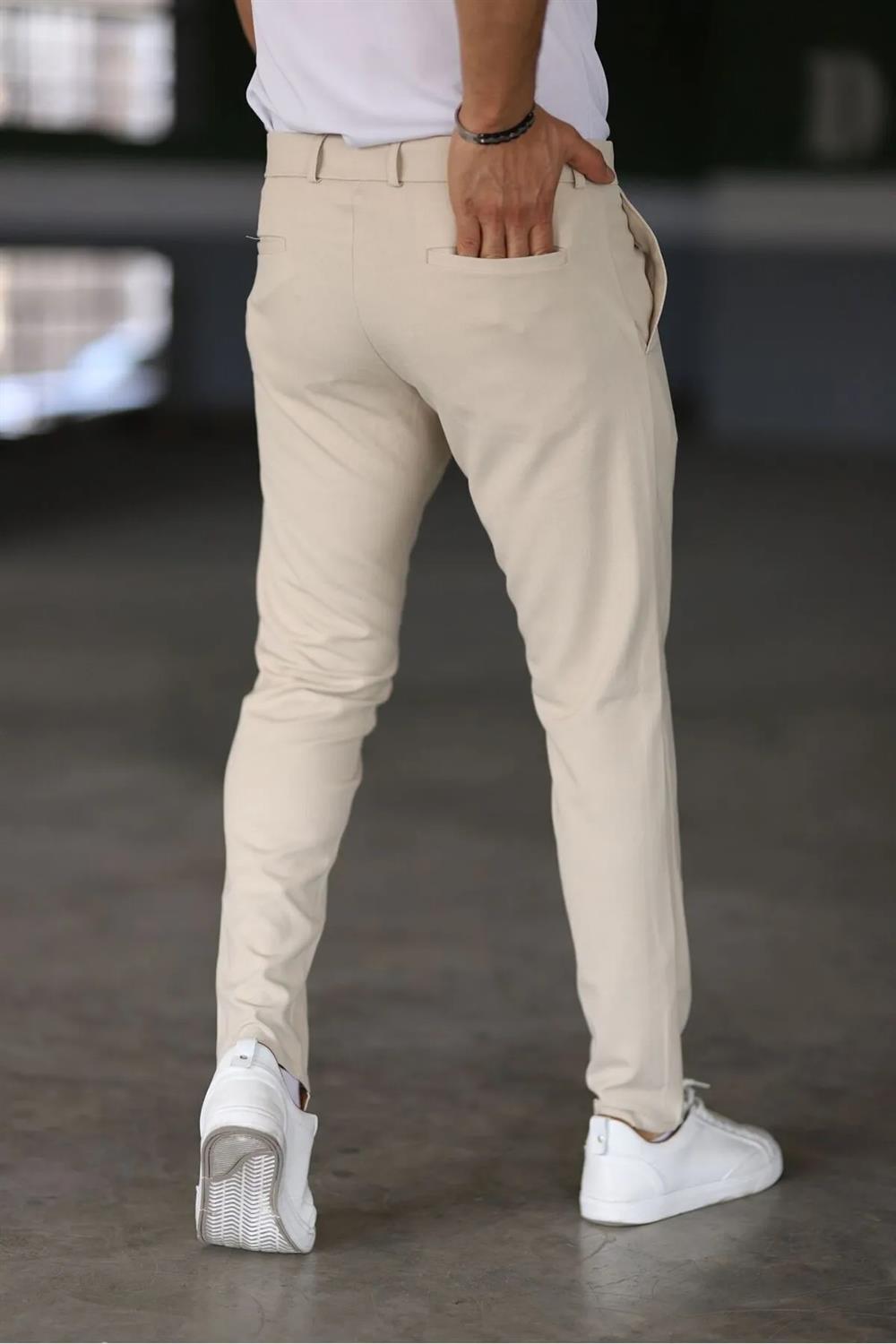 47676 Dewberry Italian Cut Elastic Fabric Mens Trousers-KREM