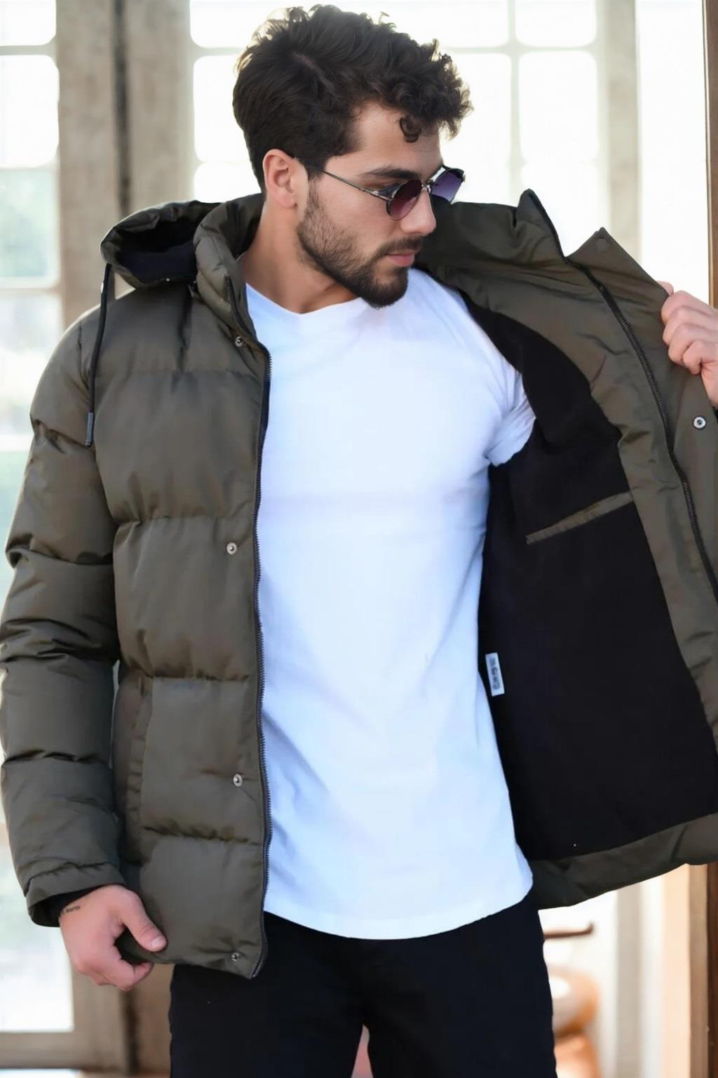 23453 Dewberry Removable Hood Faux Fur Lined Slim fit Jacket-Khaki