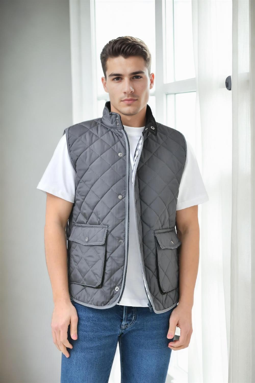 83925 Dewberry Mens Vest with Side Pockets-GREY