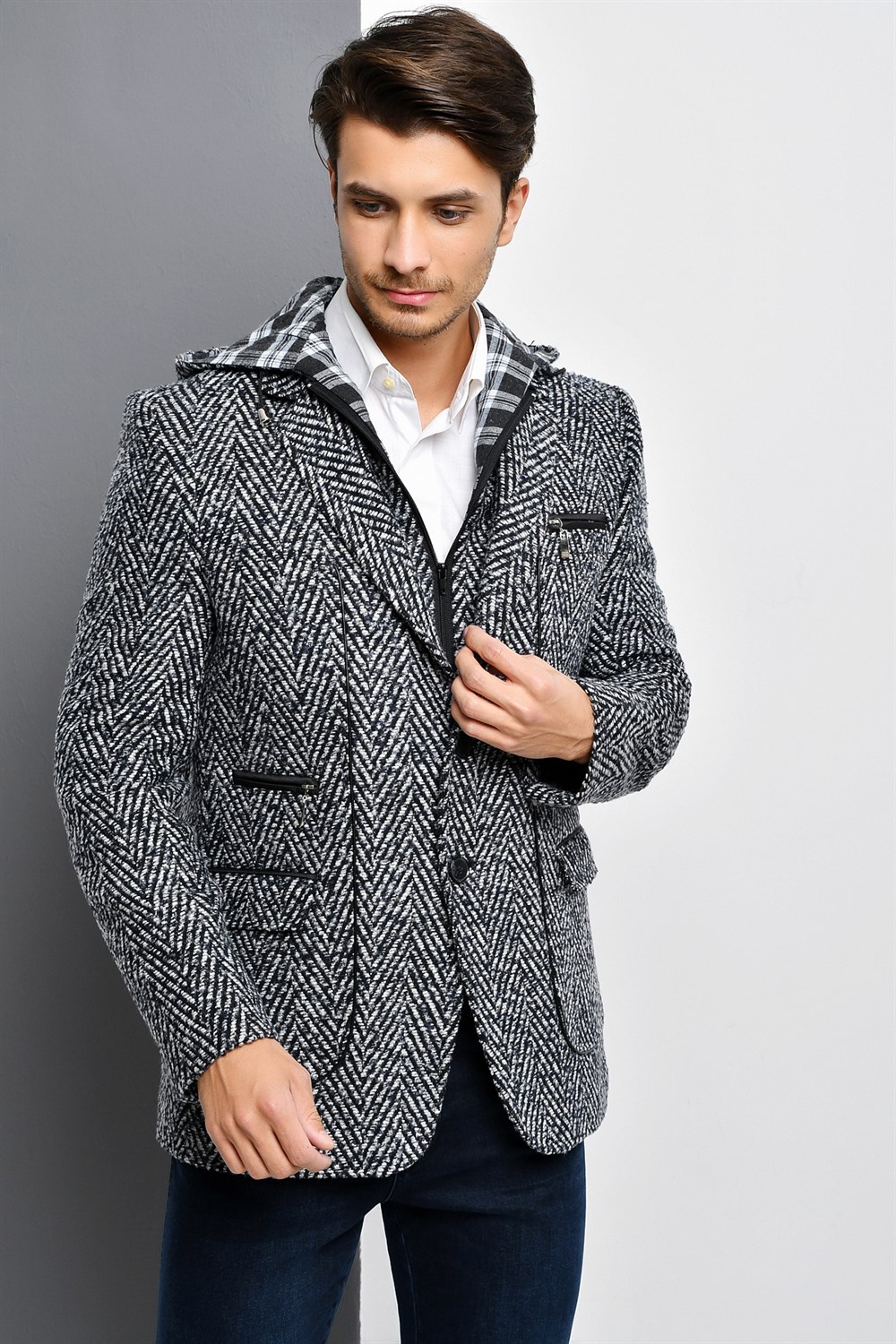 K7540 DEWBERRY MEN&#039;S COAT-PATTERNED NAVY BLUE