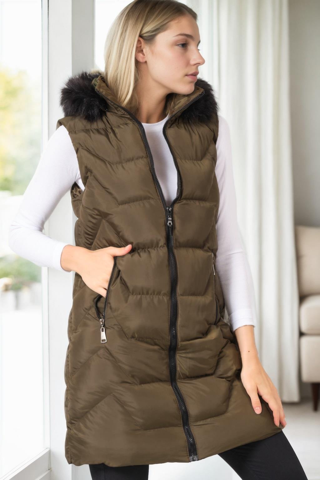 Z6761 DEWBERRY WOMEN'S VEST-KHAKI-1