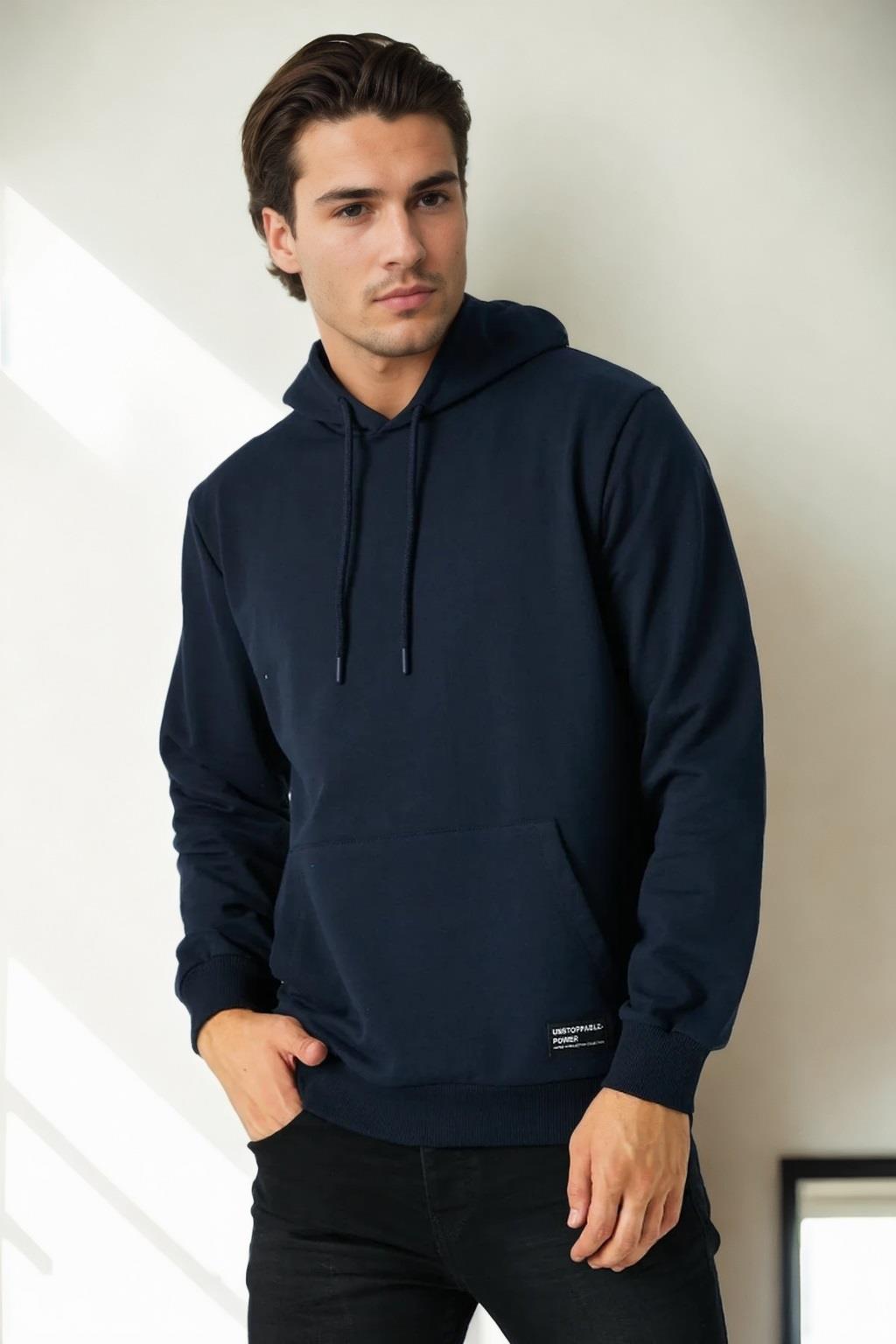 12612 Dewberry Hooded Kangaroo Pocket Mens Sweatshirt-NAVY