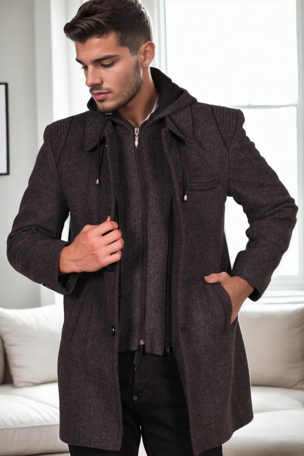 PLT8335 DEWBERRY MEN&#039;S COAT-DIAGONAL BLACK-ANTHRACITE-3