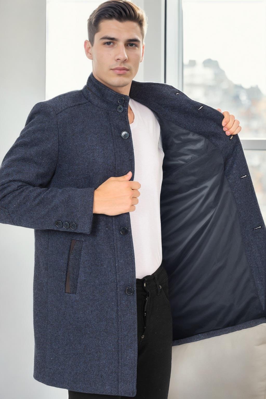 PLT9386 DEWBERRY MEN&#039;S COAT-DIAGONAL NAVY BLUE