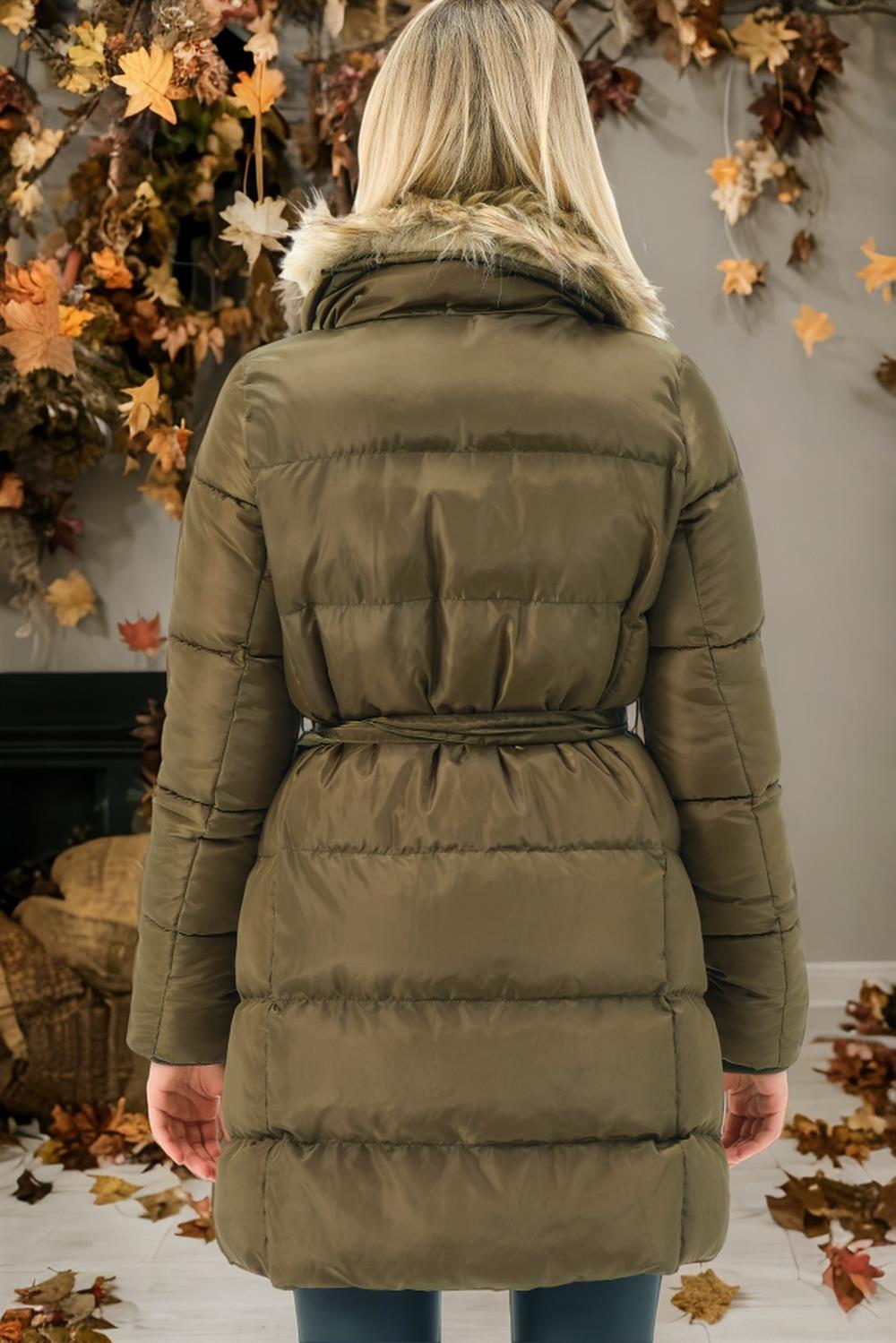 Z6767 DEWBERRY WOMEN'S COAT-PLAIN KHAKI