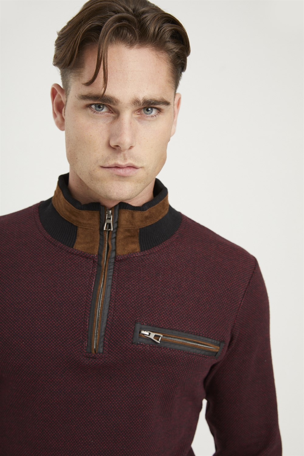 1039 DEWBERRY MENS SWEATSHIRT-BLACK-BURGUNDY
