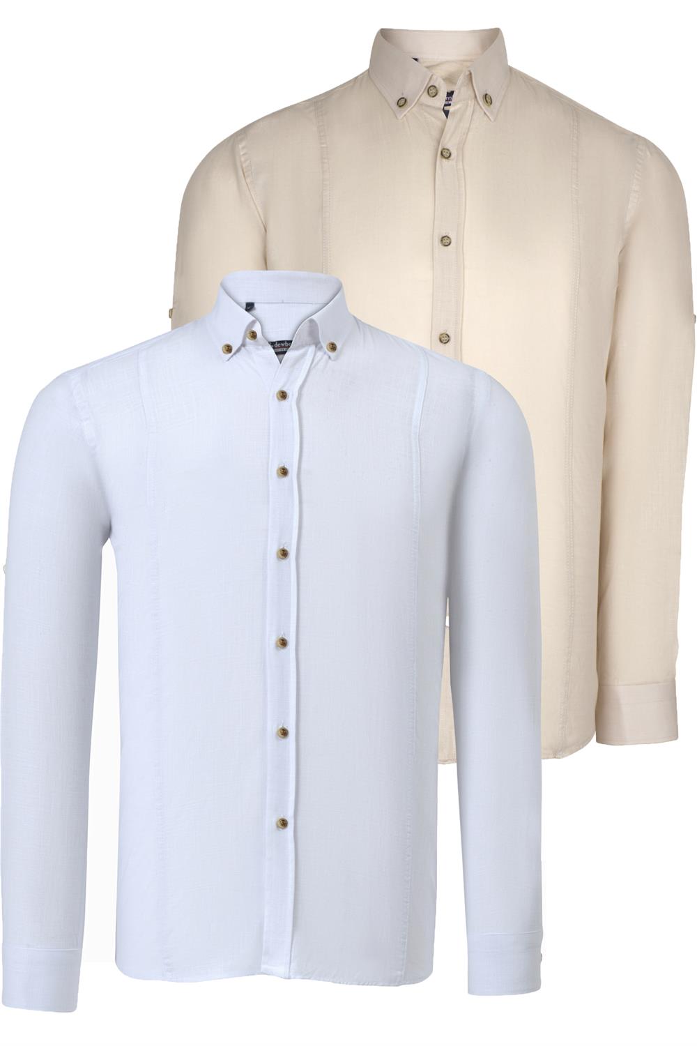 DOUBLE SET G721 DEWBERRY MEN&#039;S SHIRT-WHITE-BEIGE