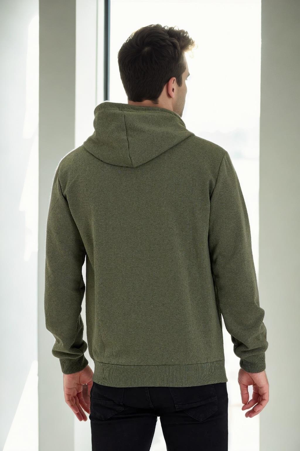 94090 Dewberry Kangaroo Pocket Hooded Zipper Mens Sweatshirt-Khaki