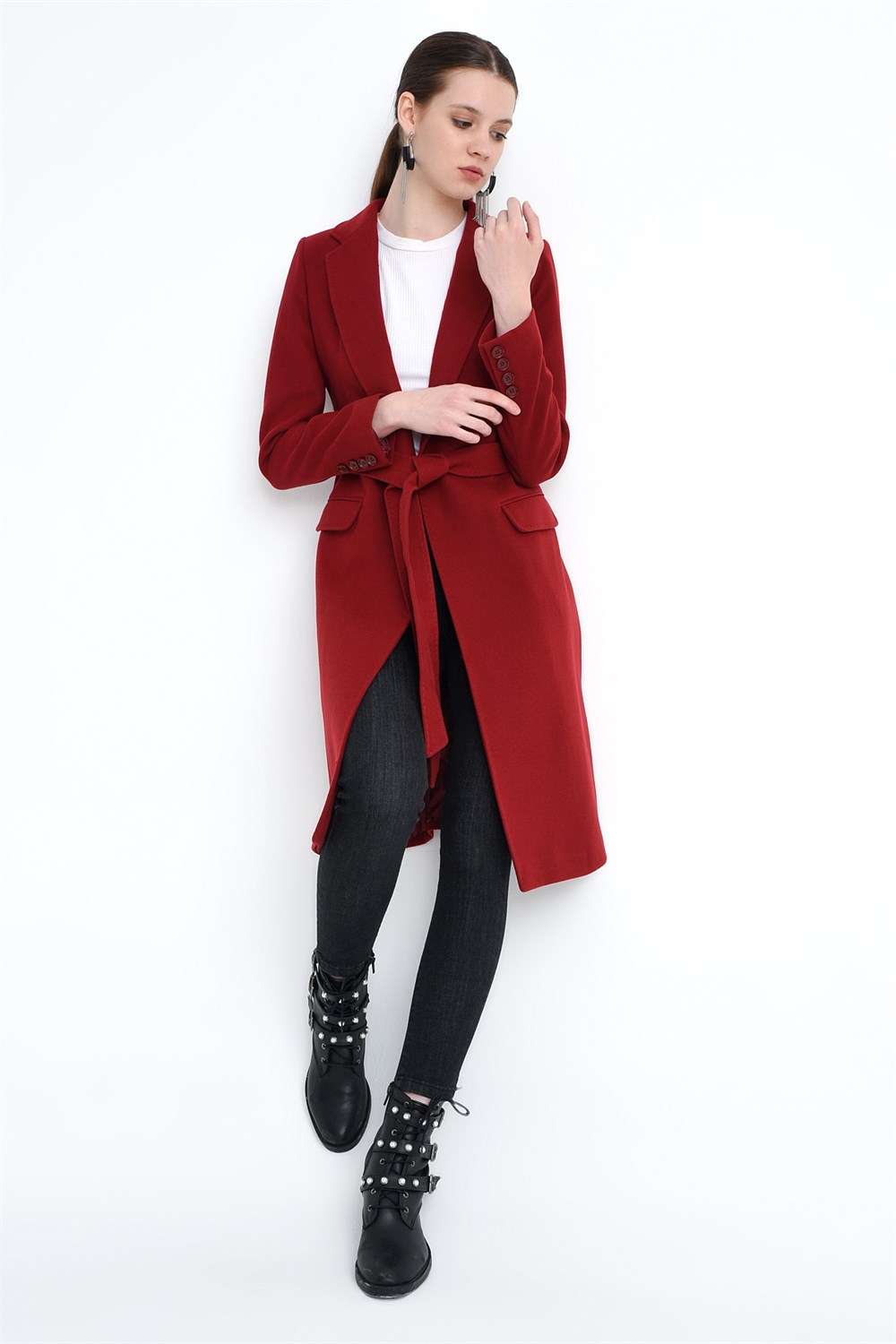 Z6613 DEWBERRY LADIES' COAT-BURGUNDY