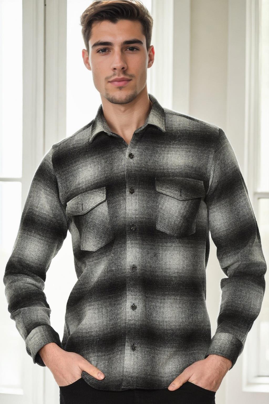 G997 DEWBERRY MEN&#039;S SHIRT-BLACK-ANTHRACITE