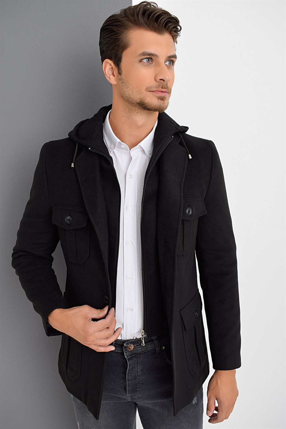 K7538 DEWBERRY MEN&#039;S COAT-BLACK