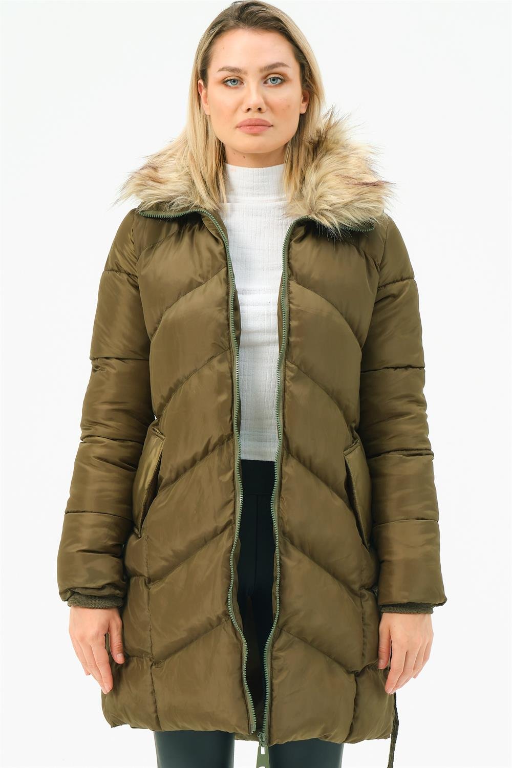Z6767 DEWBERRY WOMEN'S COAT-KHAKI