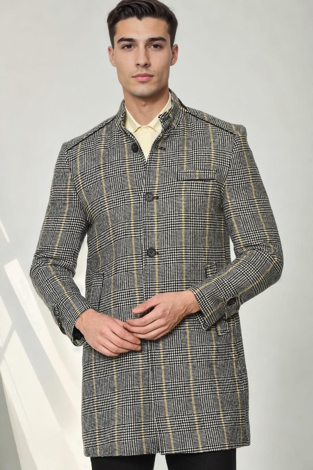 PLT9391 DEWBERRY MEN&#039;S COAT-PLAID GREY