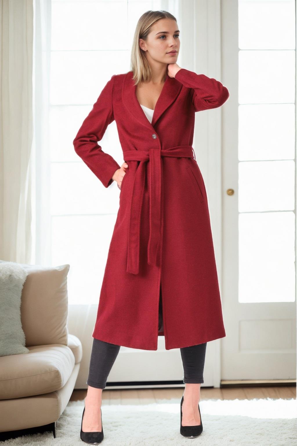 Z6681 DEWBERRY LADIES COAT-BURGUNDY-1
