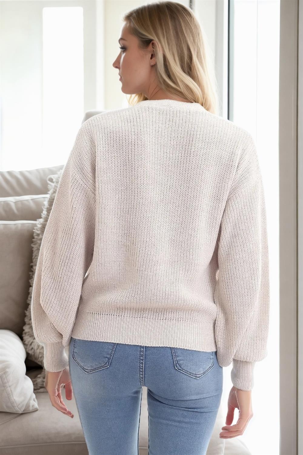 23325 Dewberry 3 Button V-Neck Women Cardigan-STONE
