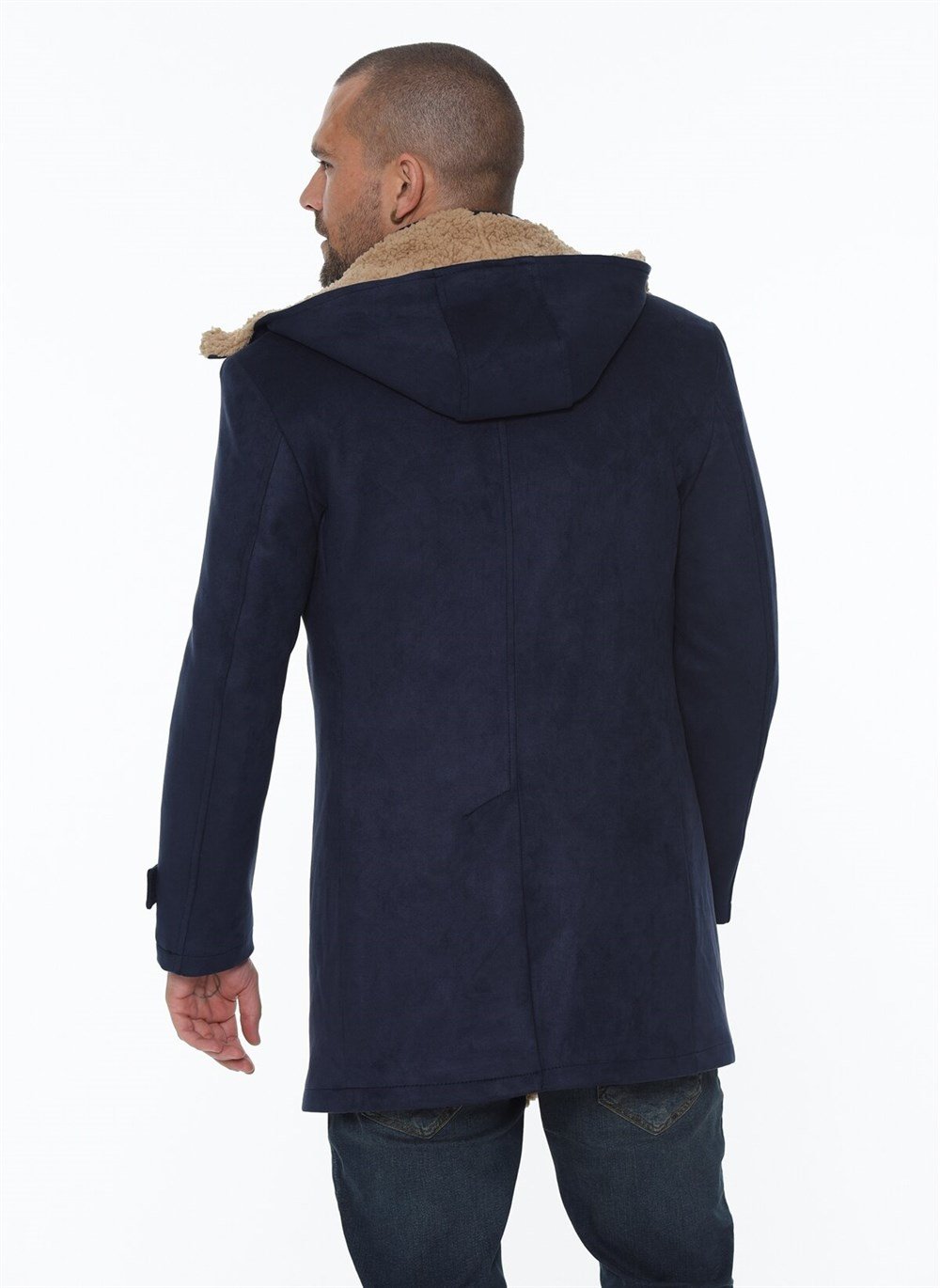PLT8399 DEWBERRY SUEDE LOOK MEN&#039;S COAT-NAVY BLUE