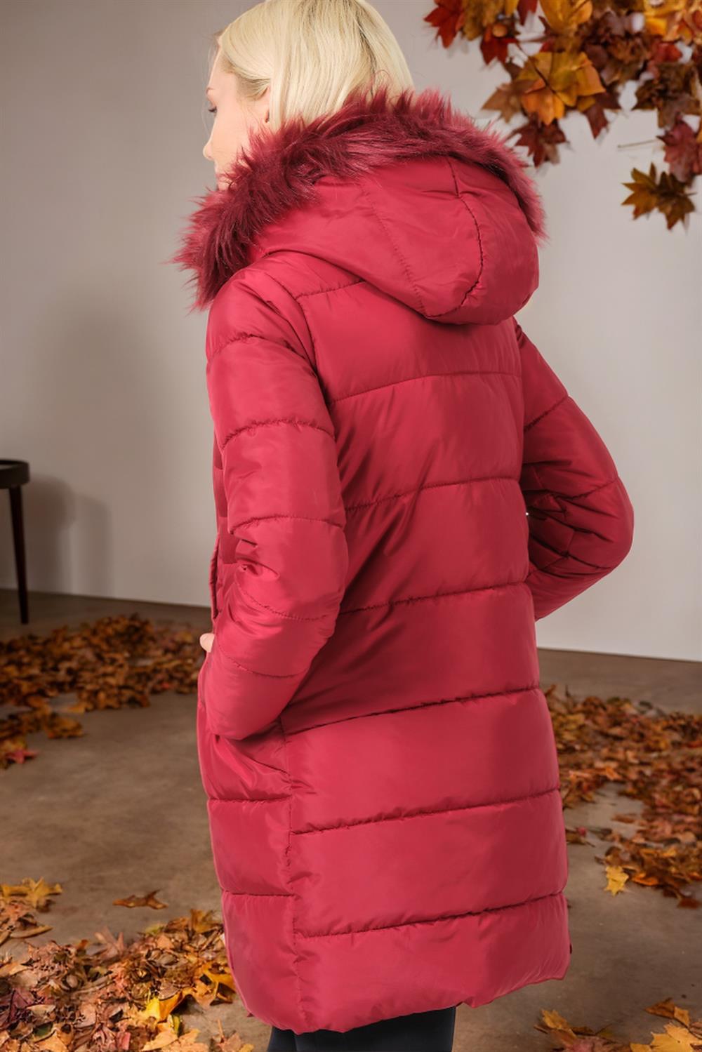 Z6745 DEWBERRY LADIES' COAT-PLAIN BURGUNDY