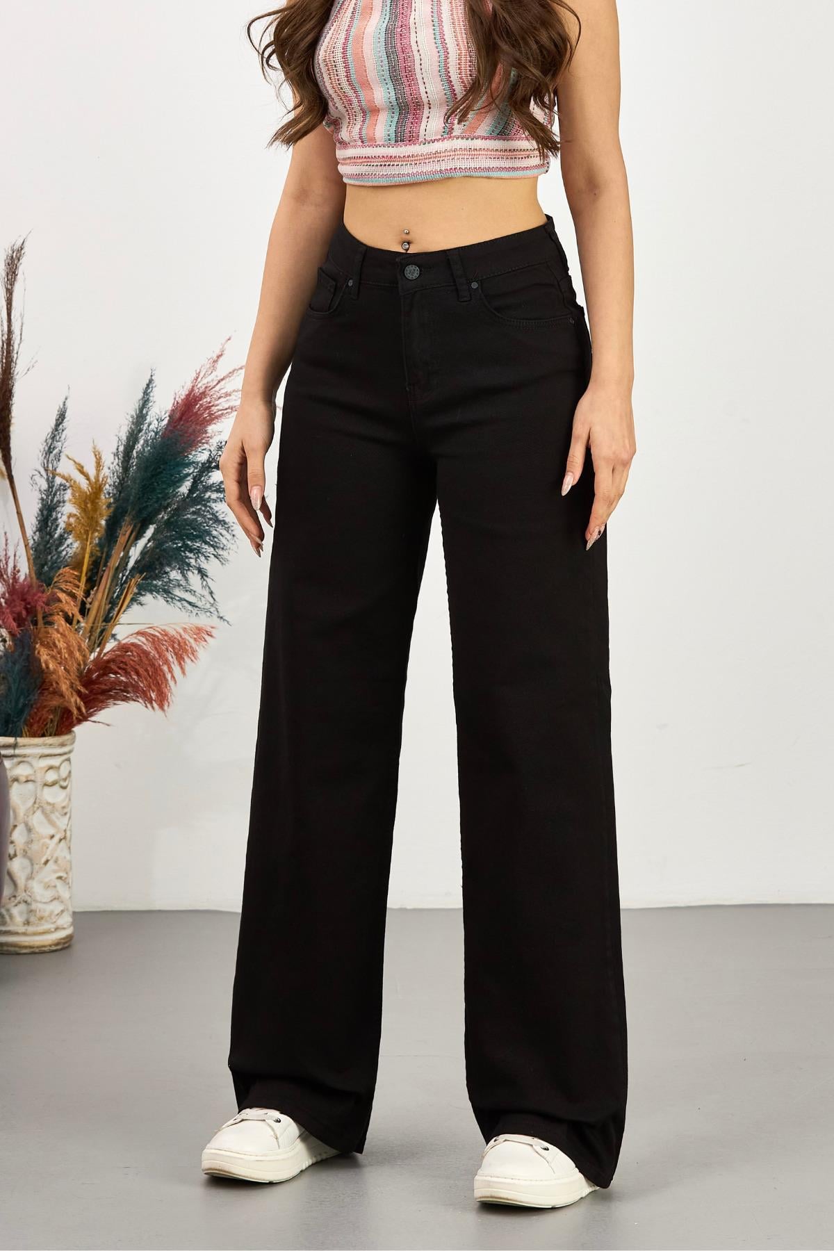 Дамски панталон палацо с висока талия от цвят Dewberry