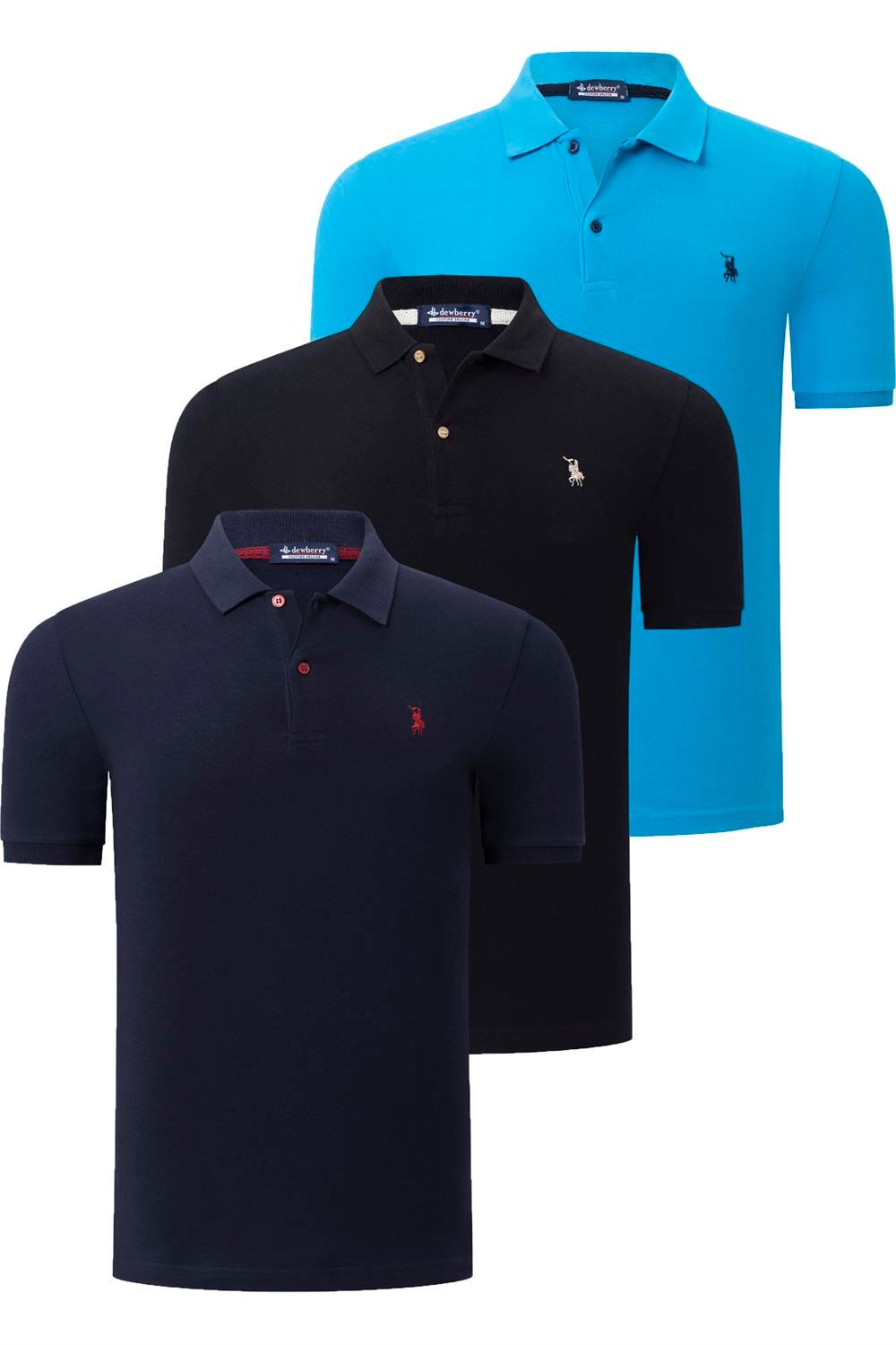 TRIPLE SET T8561 DEWBERRY MENS T-SHIRT-BLACK-NAVY-BLUE