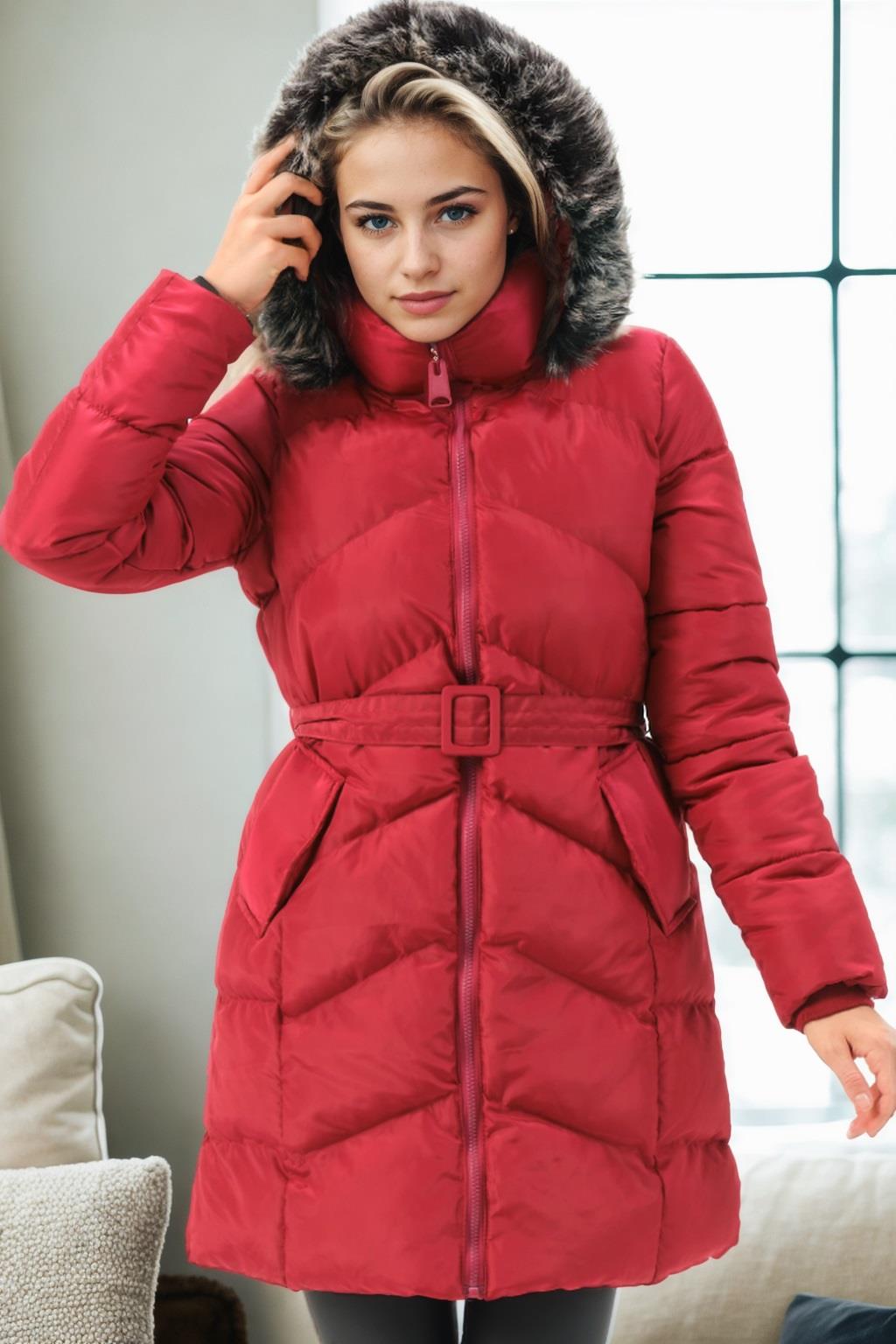 Z6768 DEWBERRY WOMEN'S COAT-BURGUNDY-1