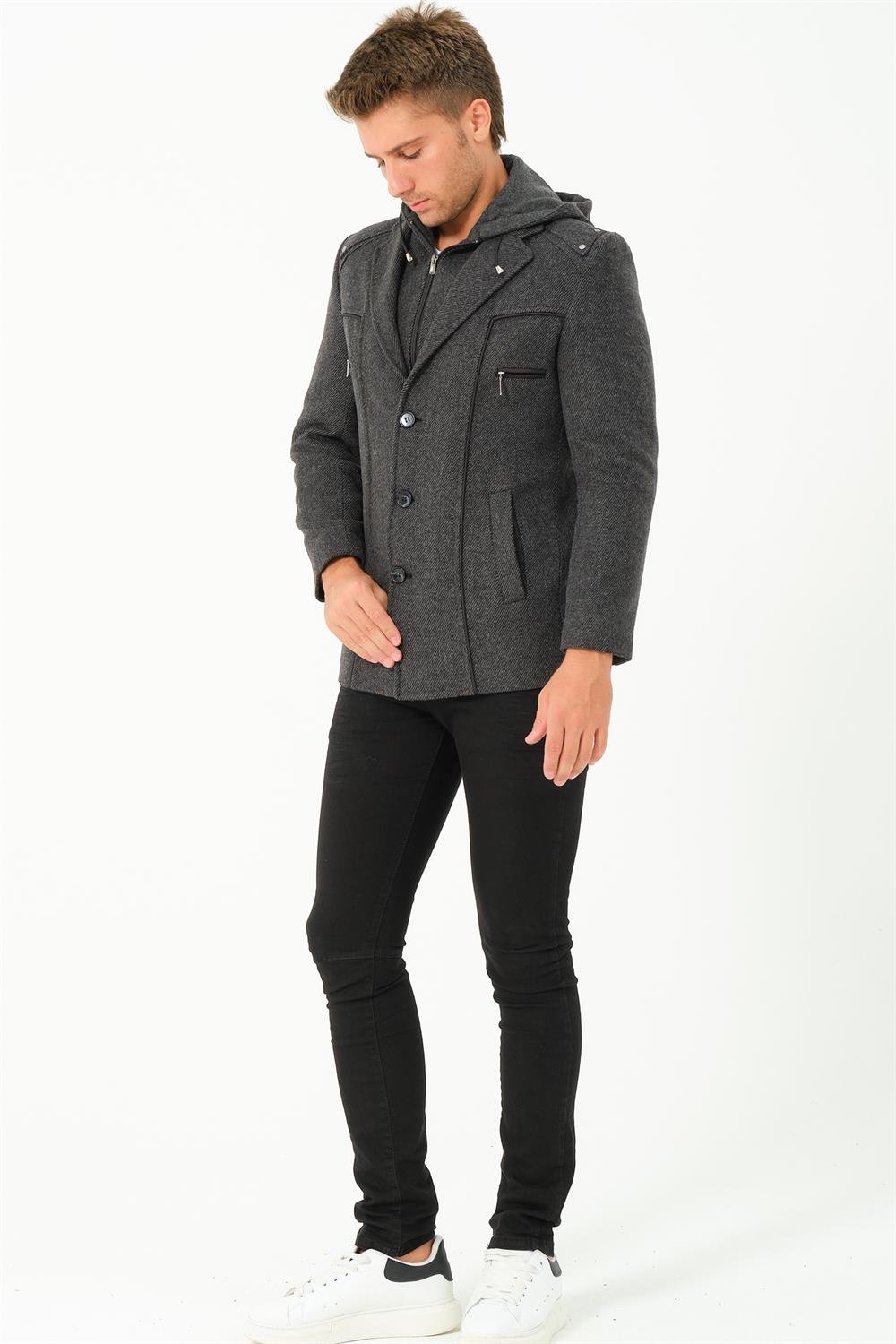 K7532 DEWBERRY MEN&#039;S COAT-DIAGONAL ANTHRACITE