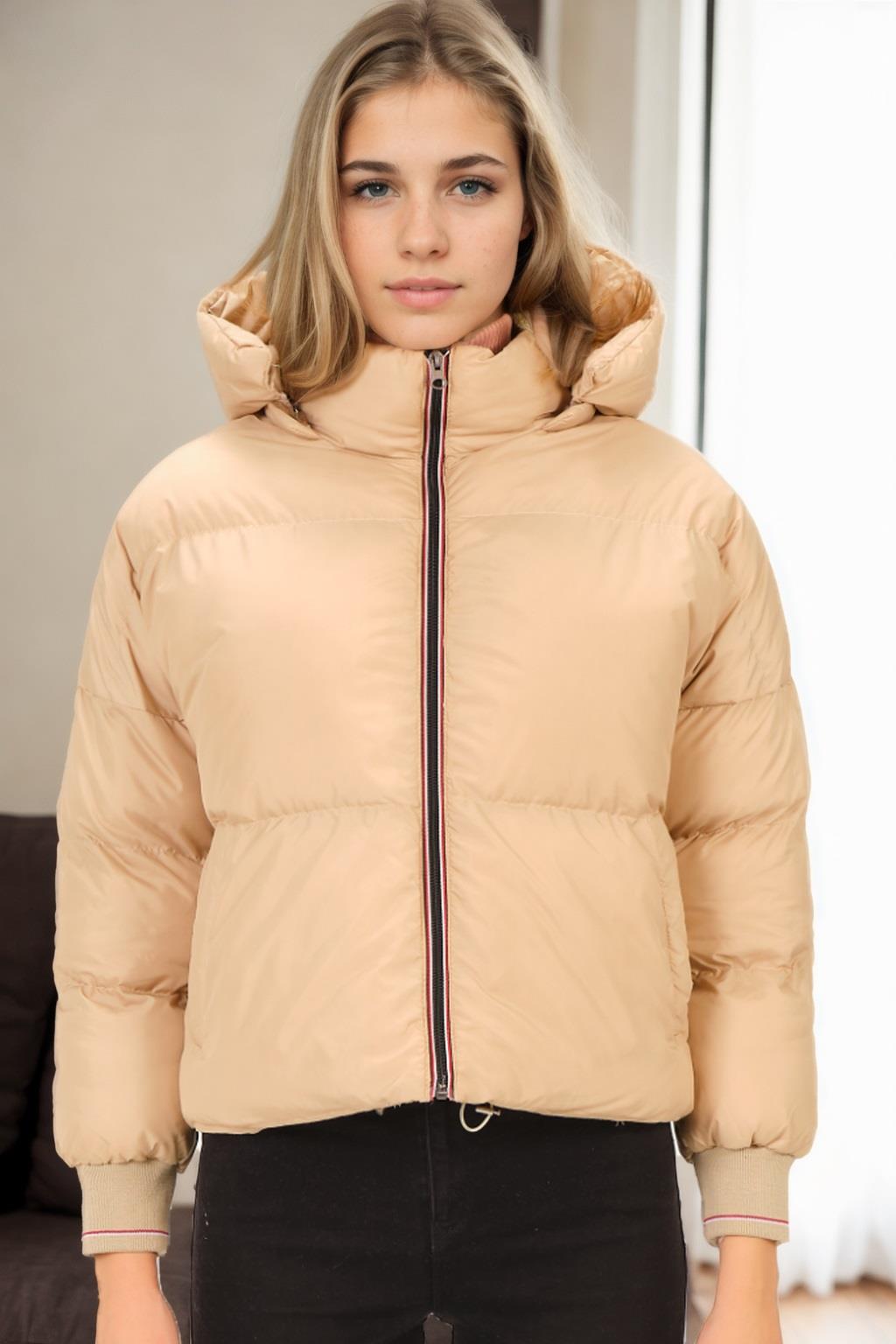 Z6650 DEWBERRY LADIES PUFFER COAT-BEIGE-1