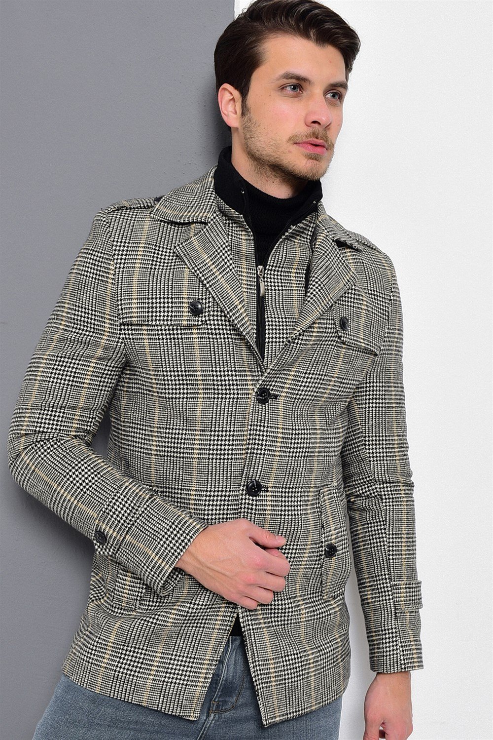 K7542 DEWBERRY MEN&#039;S COAT-PLAID GREY