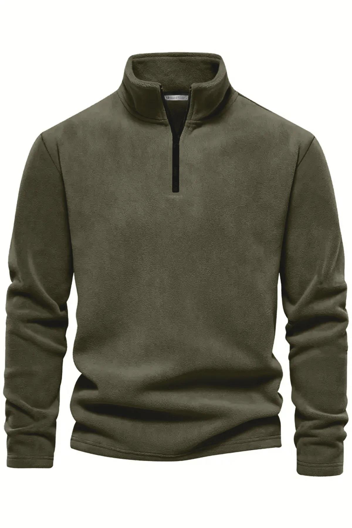 49143 Dewberry Half Zipper Stand Collar Mens Fleece-OPEN KHAKI