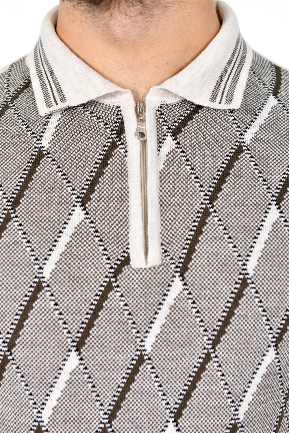 29477 Dewberry Zippered Polo Collar Mens Sweater-STONE