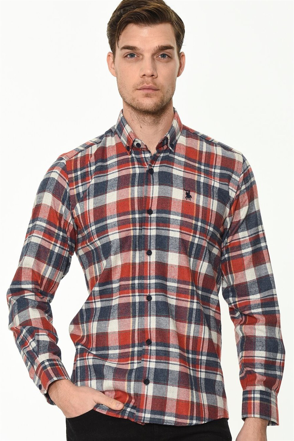 G704 DEWBERRY MEN'S SHIRT-NAVY-RED