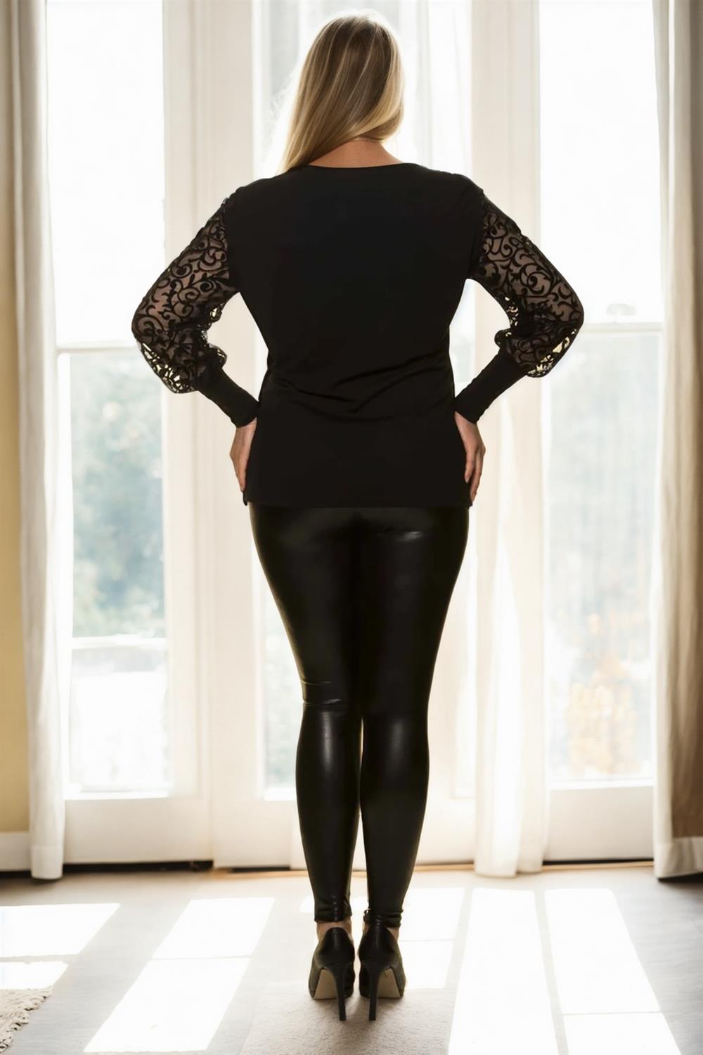 16680 Dewberry Big Size Blouse-BLACK