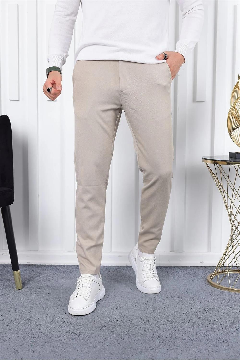 Levně 36197 Dewberry Ids Slim Fit Lycra Fabric Mens Trousers-BEIGE