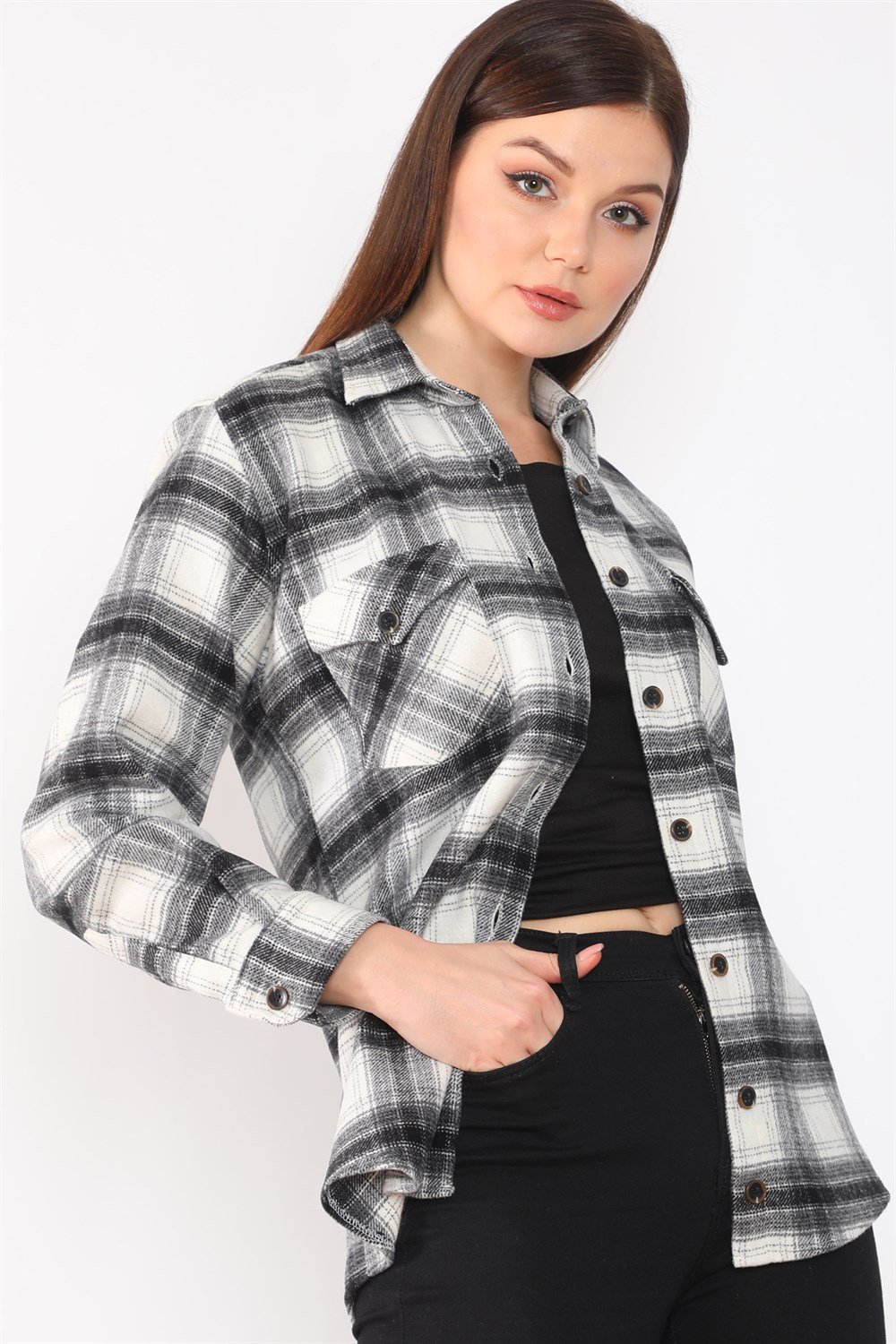 Z6663 DEWBERRY WOMEN&#039;S SHIRT-BLACK