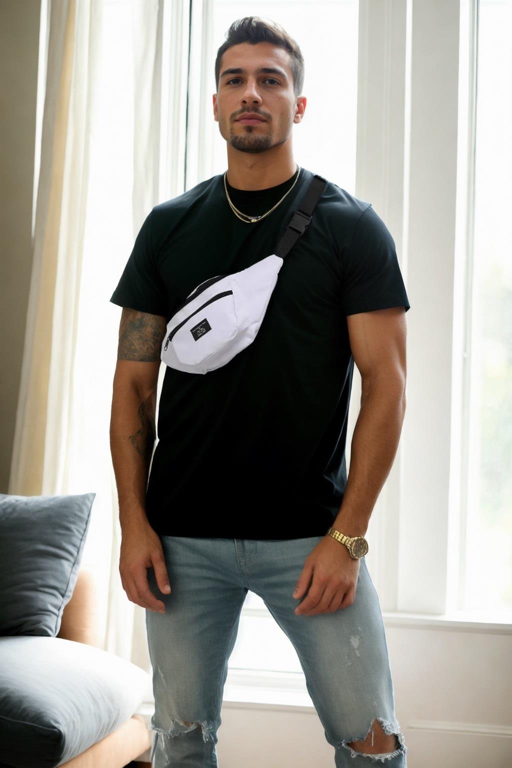 72422 Dewberry Unisex 2 Compartment Shoulder and Waist Bag-WHITE
