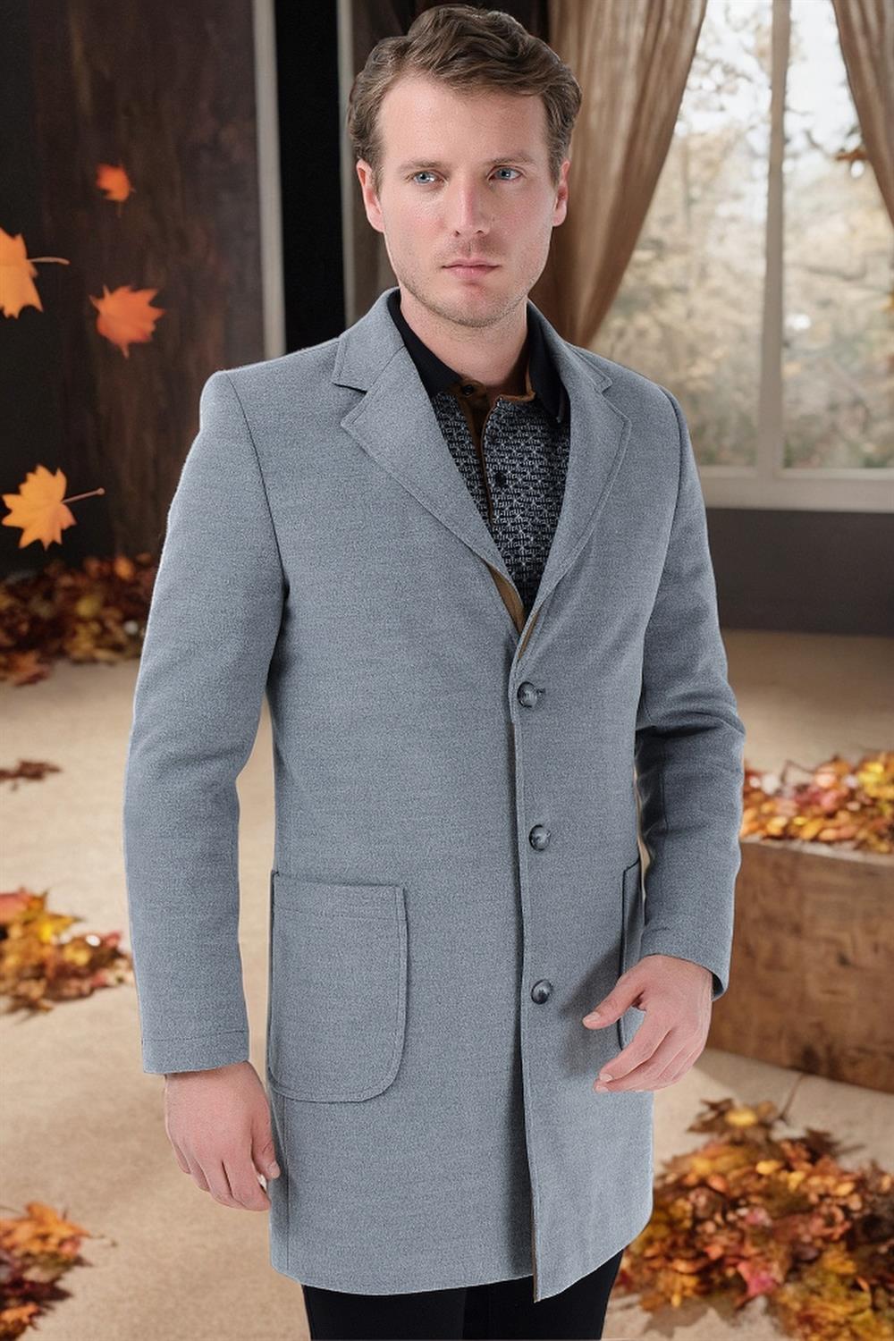 PLT8384 DEWBERRY MENS COAT-STRAIGHT GREY