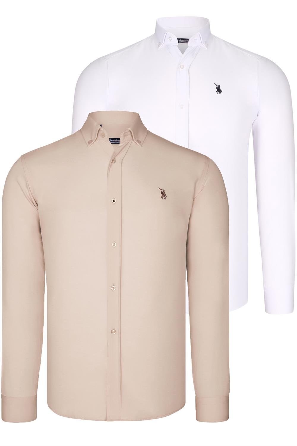 DUAL SET G725 DEWBERRY MENS SHIRTS-WHITE-BEIGE