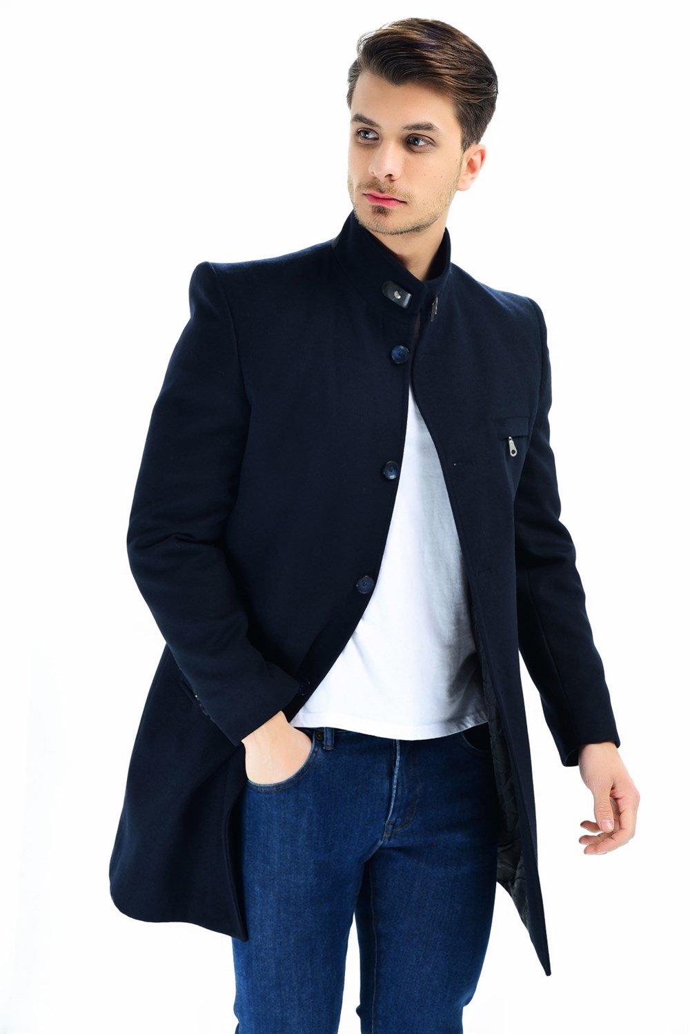 PLT8367 DEWBERRY MEN&#039;S COAT-NAVY BLUE