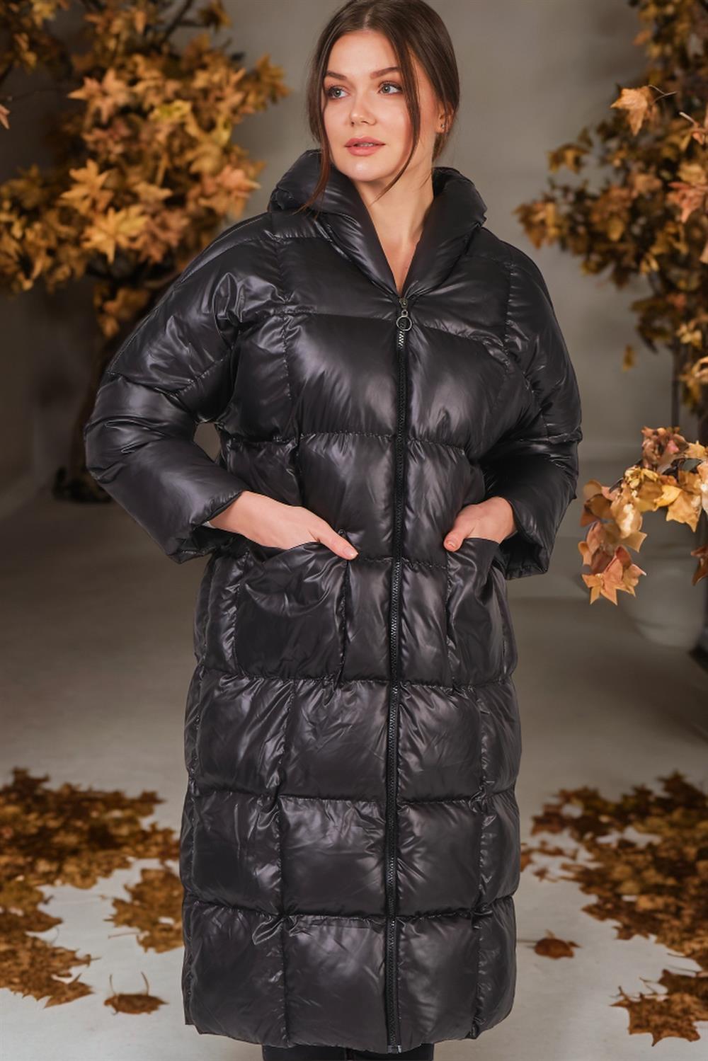 Z6680 DEWBERRY LADIES' INFLATABLE COAT-PLAIN BLACK