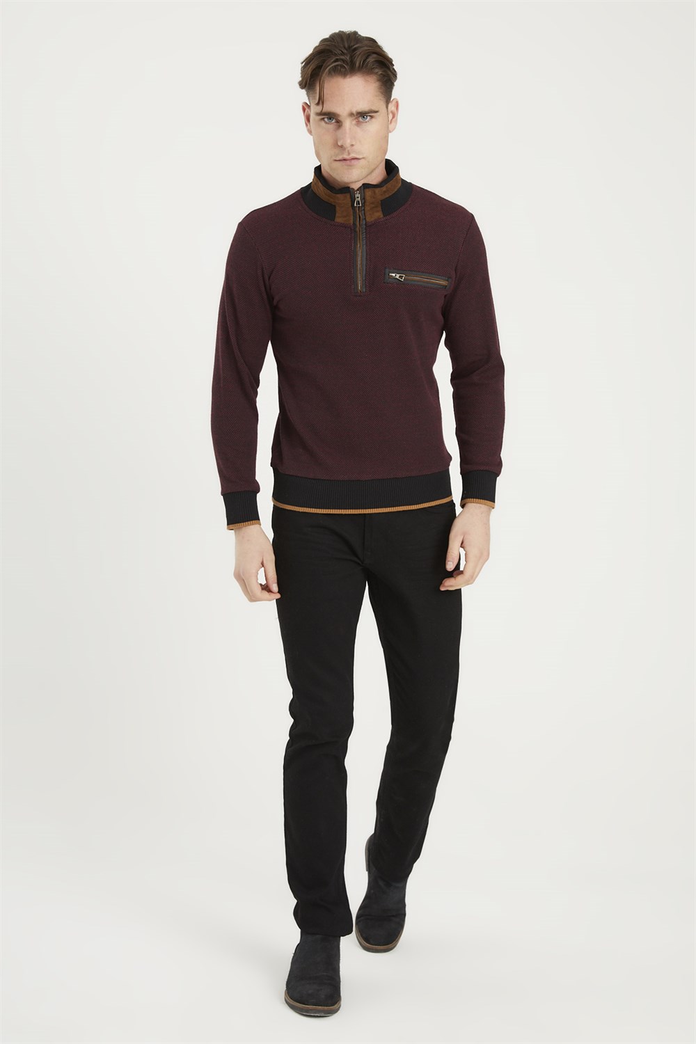1039 DEWBERRY MENS SWEATSHIRT-BLACK-BURGUNDY