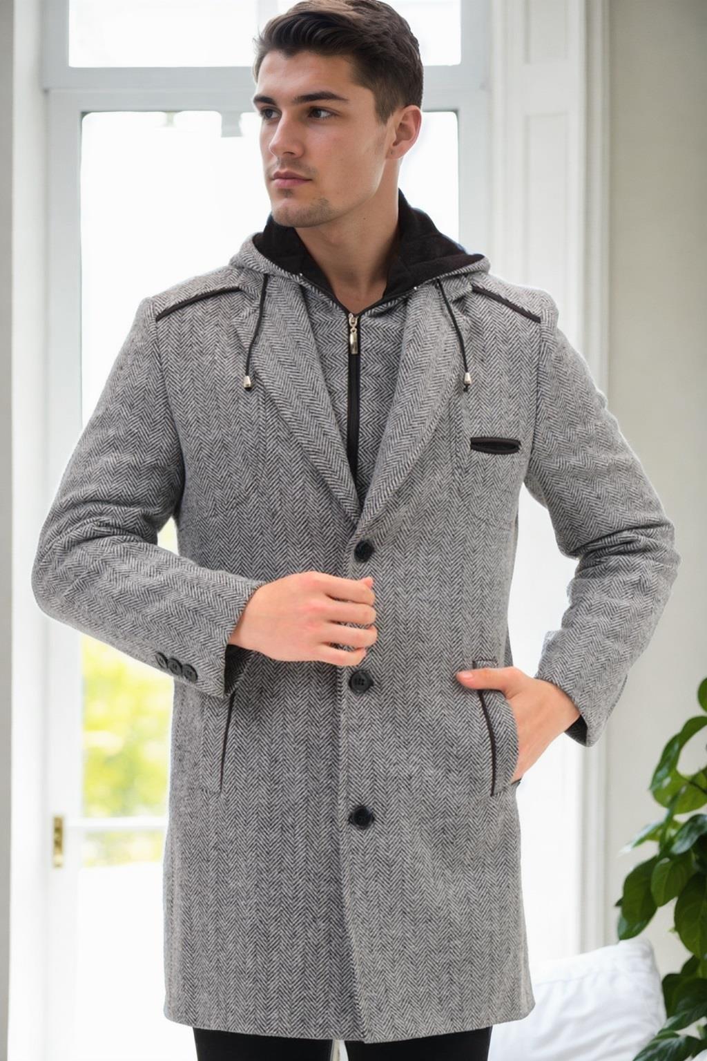 PLT9371 DEWBERRY MEN&#039;S COAT-DIAGONAL BLACK-GRAY