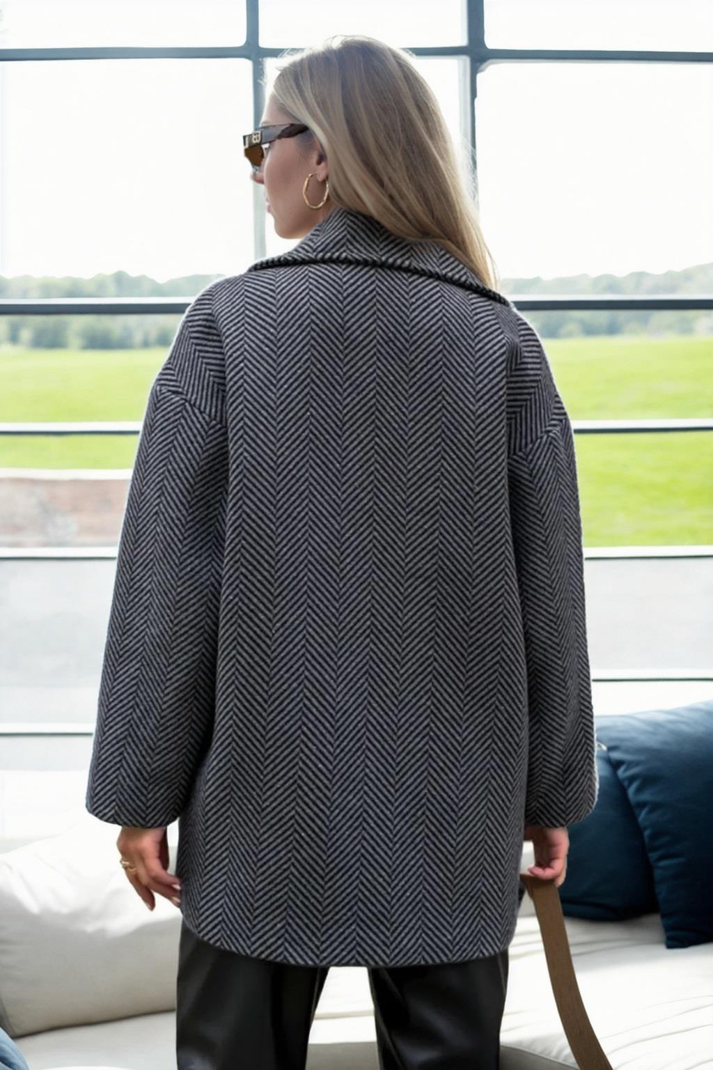 50406 Dewberry Herringbone Oversize Women Coat-ANTHRACITE