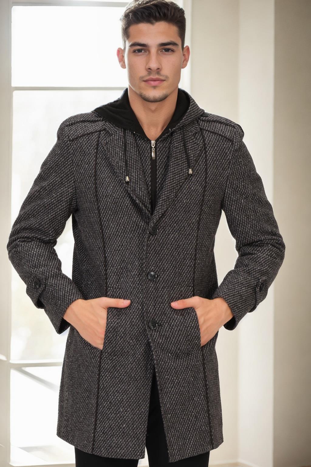 PLT9334 DEWBERRY MEN&#039;S COAT-PRINT GREY
