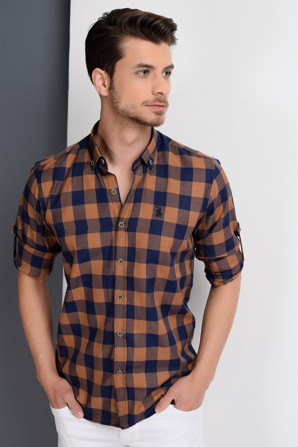 G665 DEWBERRY MEN'S SHIRT-NAVY-BROWN