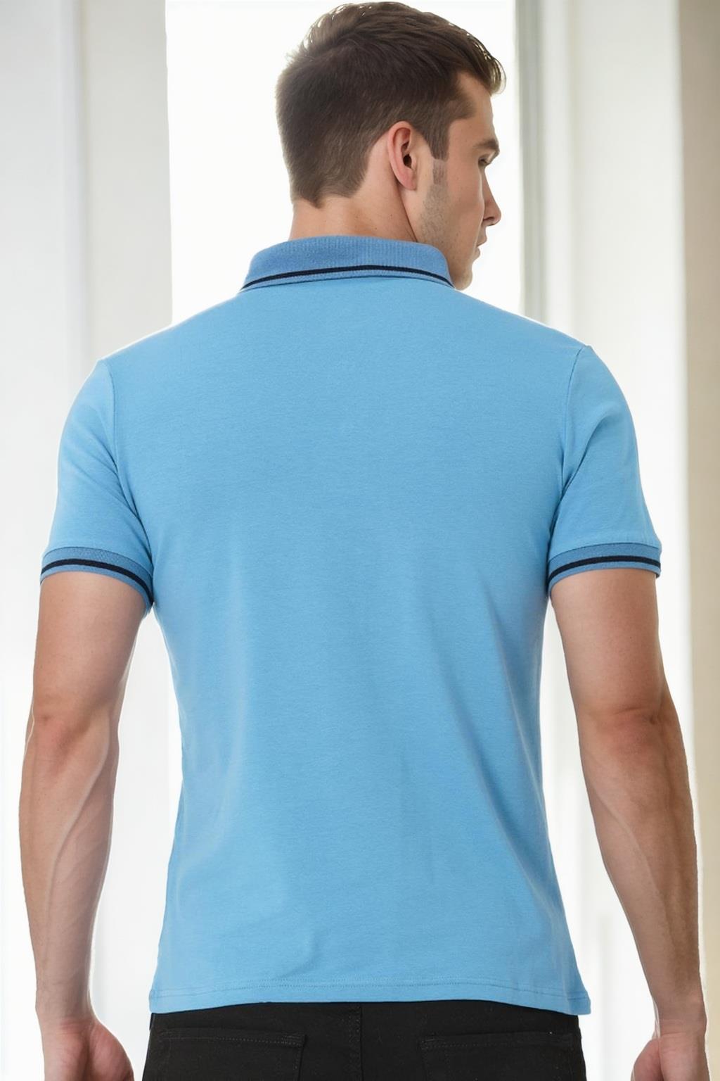 T9586 DEWBERRY MEN'S POLO NECK T-SHIRT-INDIGO