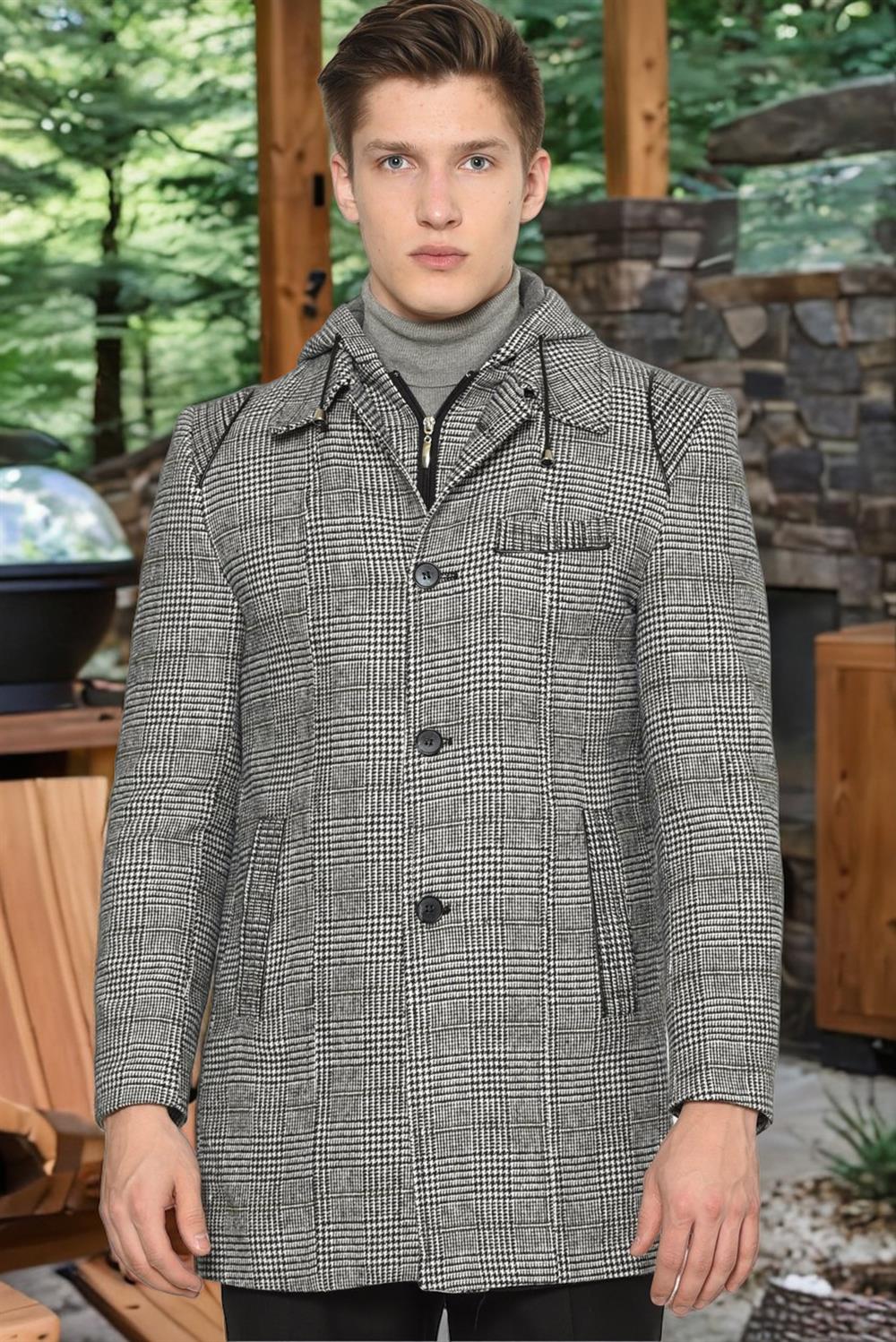 PLT8335 DEWBERRY MENS COAT-STRAIGHT PLAID GREY